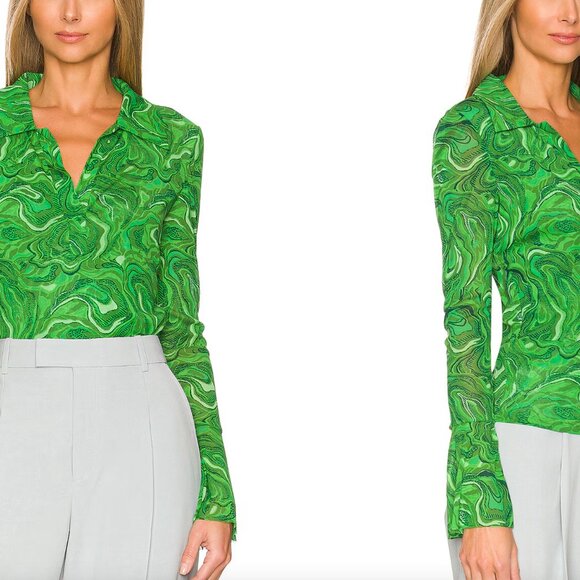 Diane Von Furstenberg Mackenzie Mesh Top-Marble Billiard Green-Medium - Picture 4 of 11